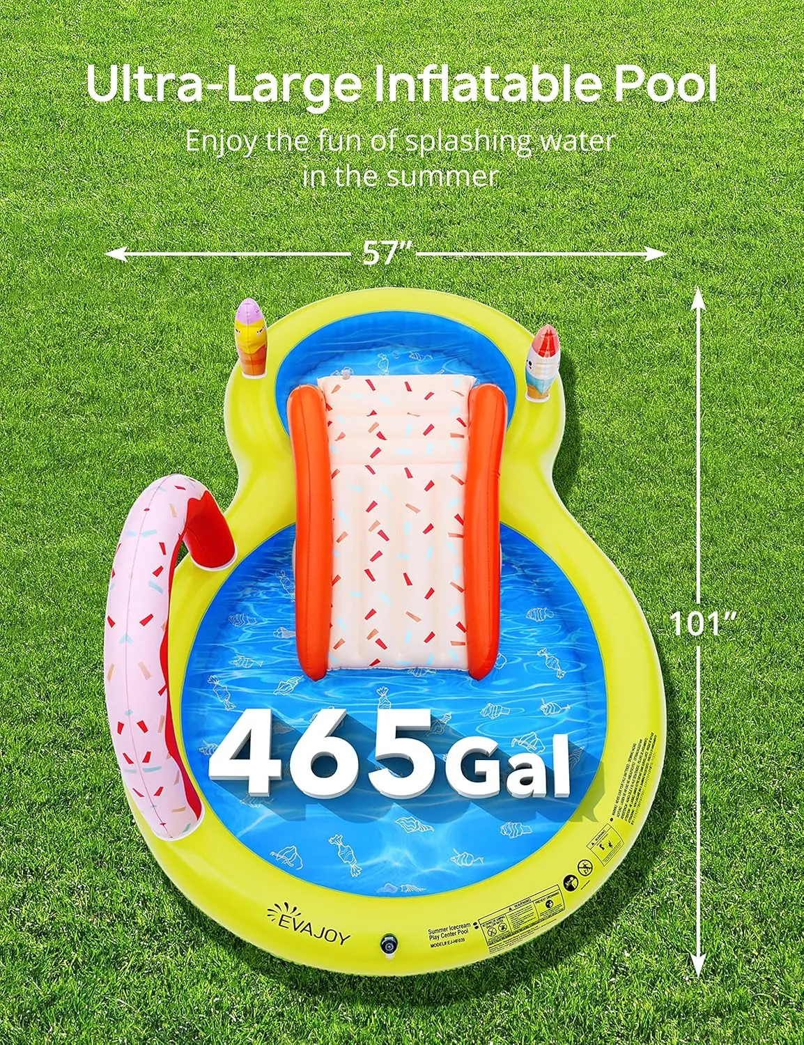EVAJOY Inflatable Kiddie Pool, 101” x 57” x 24” Play Center with Detachable Slide for Children, Sprinkler, Ball Pit for Indoor Usage, Easy Setup for Garden, Backyard