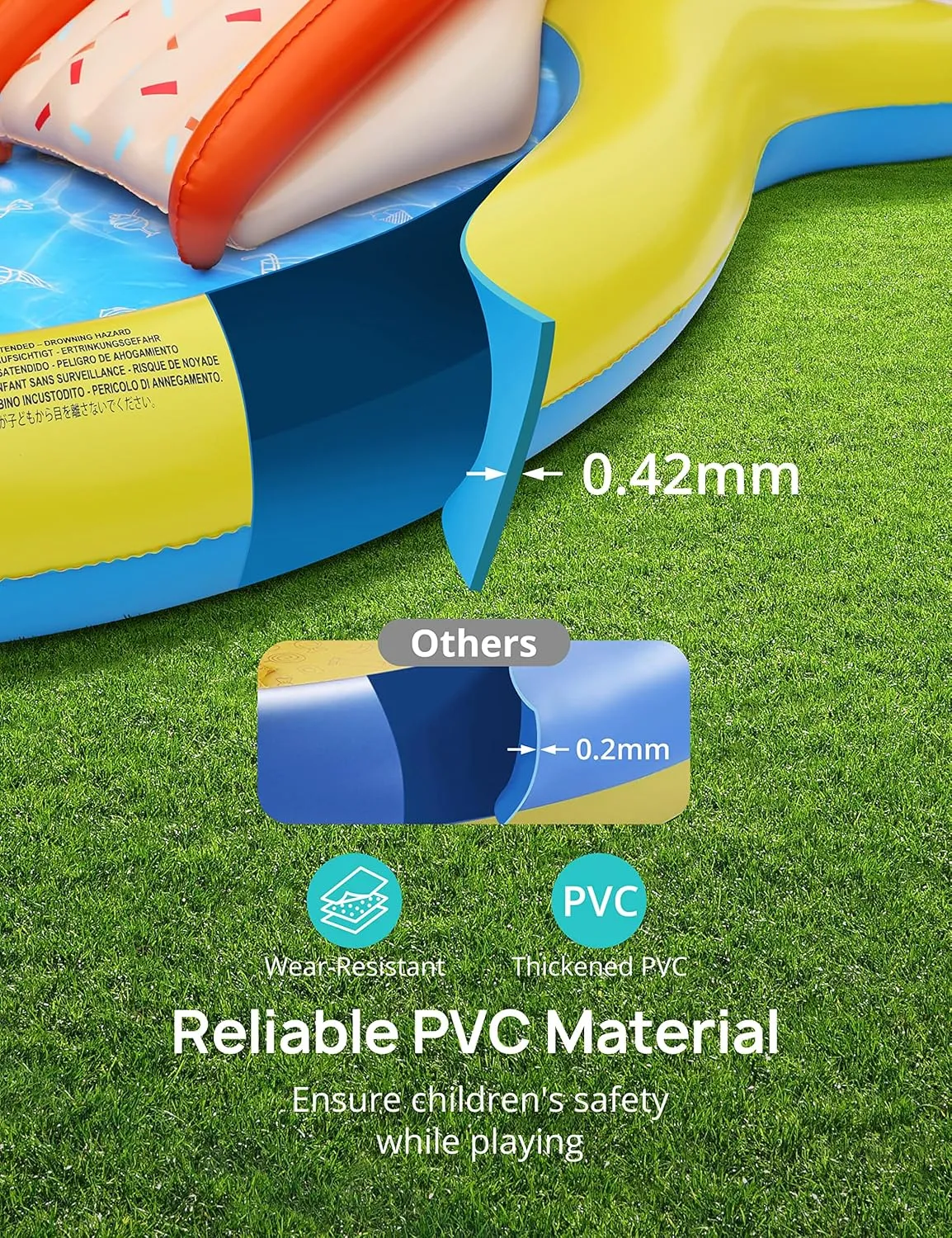 EVAJOY Inflatable Kiddie Pool, 101” x 57” x 24” Play Center with Detachable Slide for Children, Sprinkler, Ball Pit for Indoor Usage, Easy Setup for Garden, Backyard