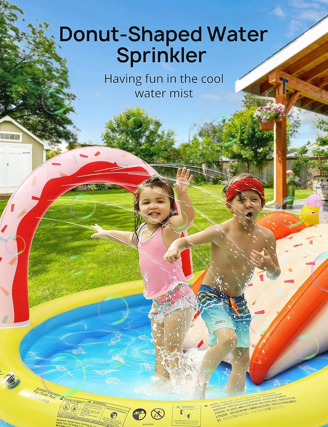 EVAJOY Inflatable Kiddie Pool, 101” x 57” x 24” Play Center with Detachable Slide for Children, Sprinkler, Ball Pit for Indoor Usage, Easy Setup for Garden, Backyard