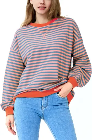 EYZH Women Oversized Striped Color Block Long Sleeve Crew Neck Sweatshirt Casual Loose Pullover Tunic Tops Outfits