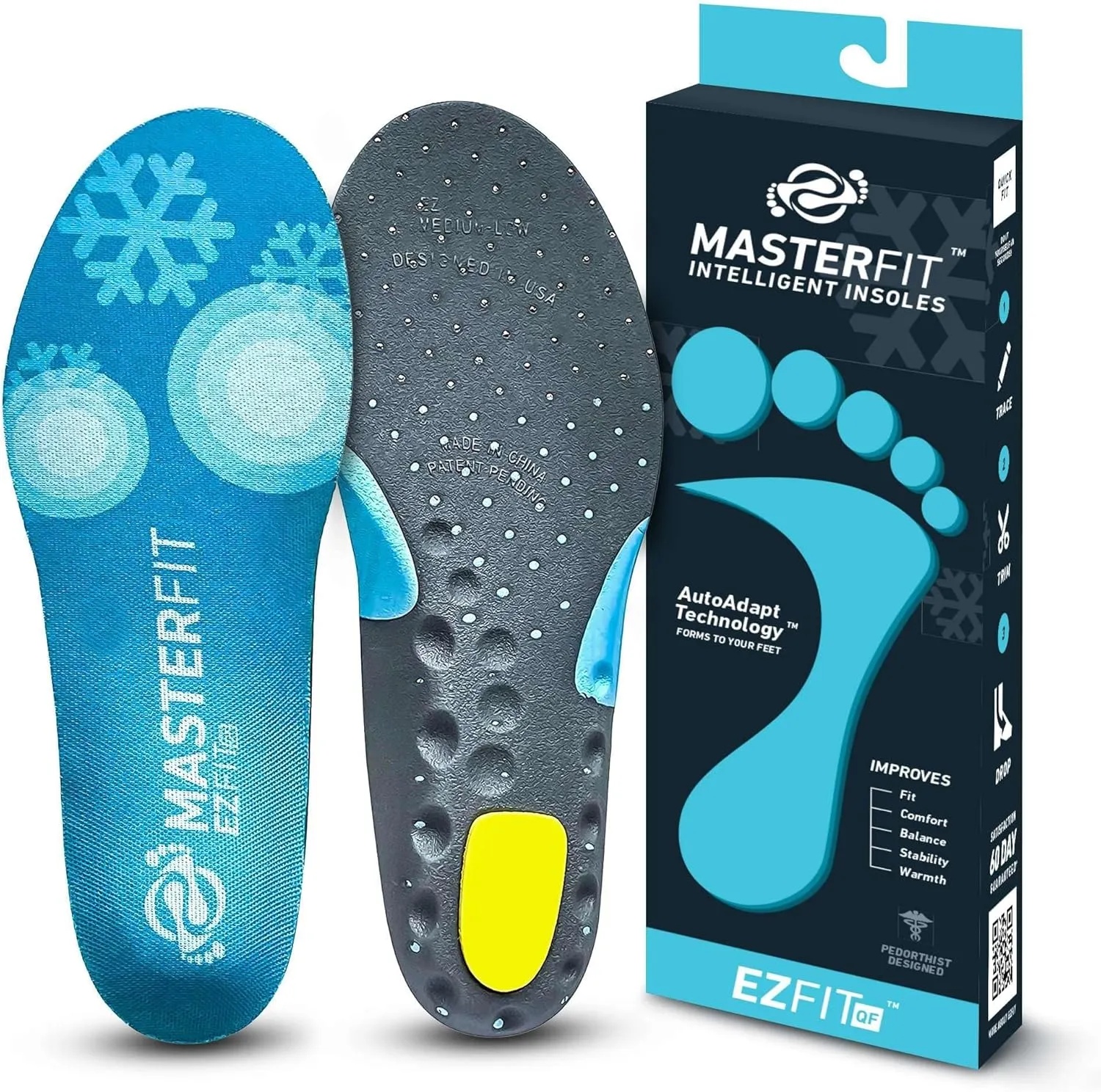 EZFit QF Ski & Snowboard Boot Insoles - Pain Relief Inserts for Men & Women with Regular & High Arch Support Boot Insoles for Better Control, Reduced Fatigue & Heel Support - Low/X-Small