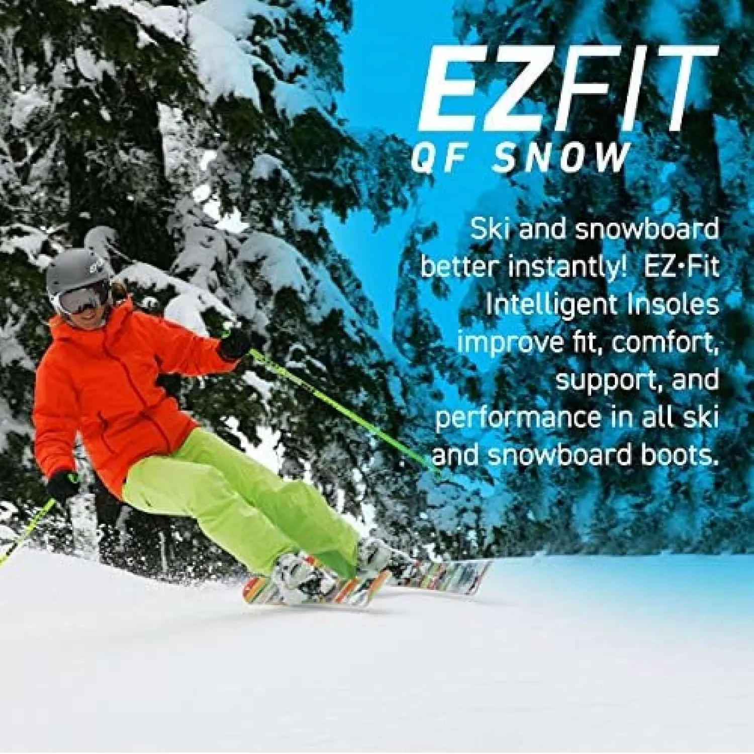 EZFit QF Ski & Snowboard Boot Insoles - Pain Relief Inserts for Men & Women with Regular & High Arch Support Boot Insoles for Better Control, Reduced Fatigue & Heel Support - Low/X-Small