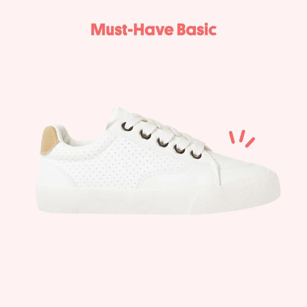 FabKids Kids Sneakers Boys Girls White Shoes Low Top Lace Up Footwear for Toddler Little Kid Big Kid