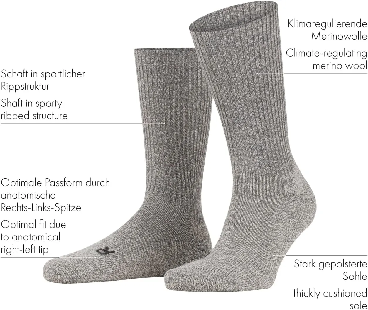 FALKE Unisex Walkie Ergo Socks, Crew Length, Merino Wool, 1 Pair