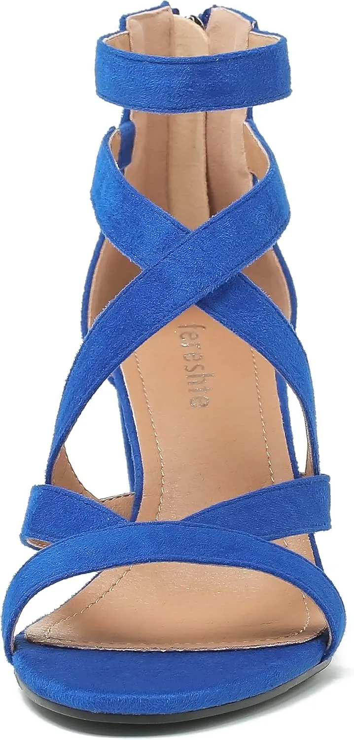 fereshte Womens Chunky Strappy Sandal Hollow Out High Heeled Gladiator Zip Up Sandals