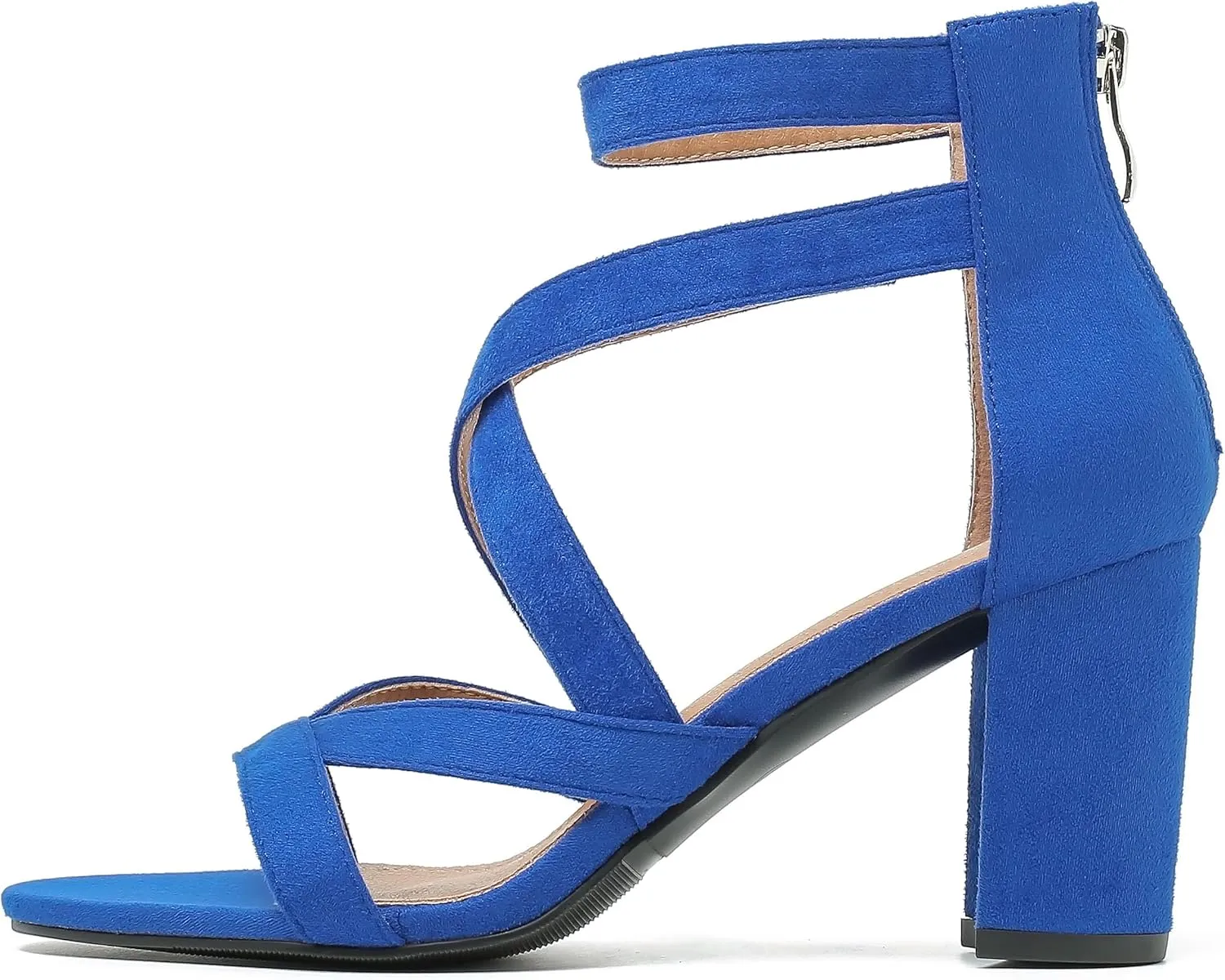 fereshte Womens Chunky Strappy Sandal Hollow Out High Heeled Gladiator Zip Up Sandals