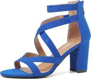 fereshte Womens Chunky Strappy Sandal Hollow Out High Heeled Gladiator Zip Up Sandals