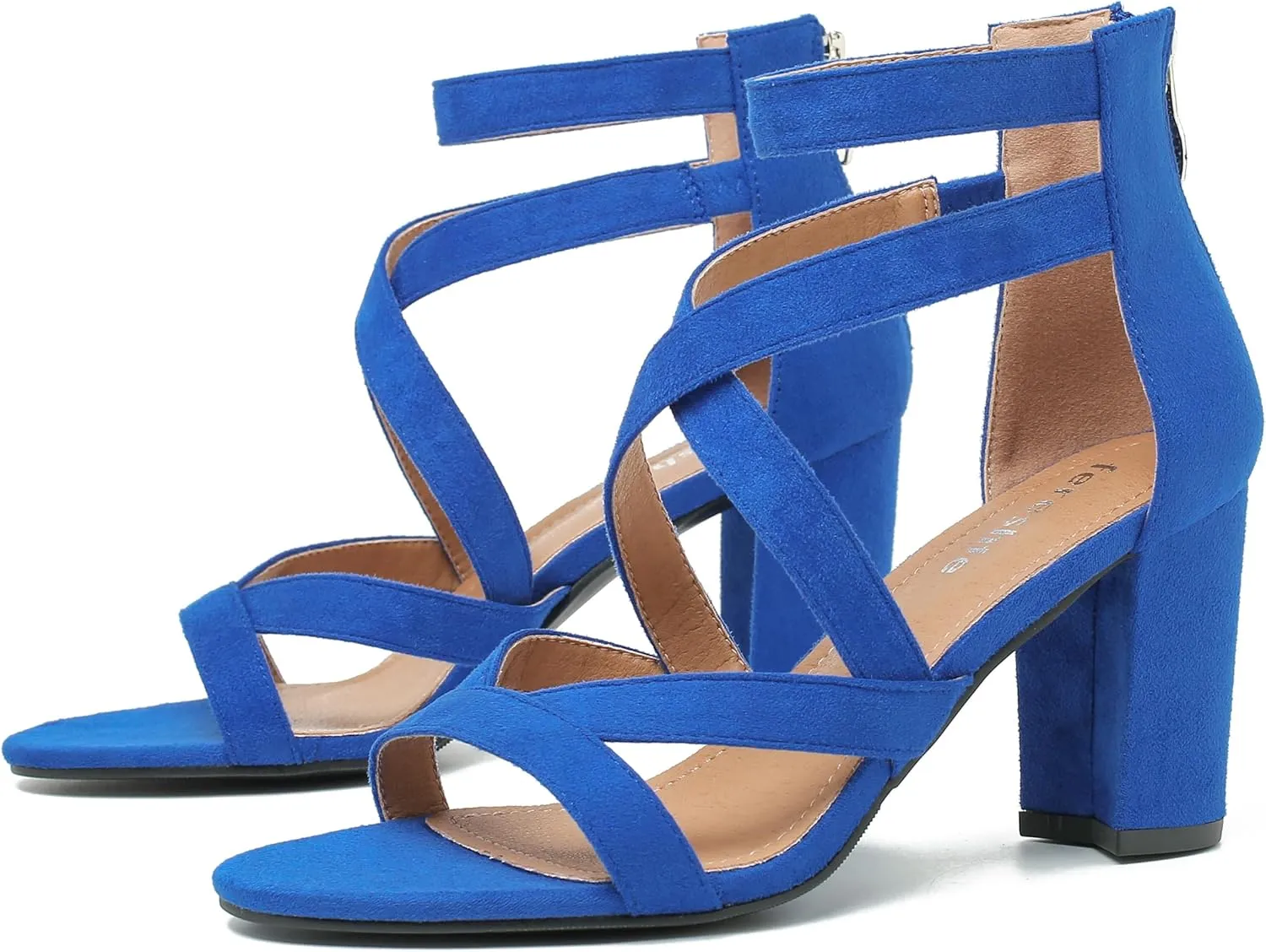 fereshte Womens Chunky Strappy Sandal Hollow Out High Heeled Gladiator Zip Up Sandals