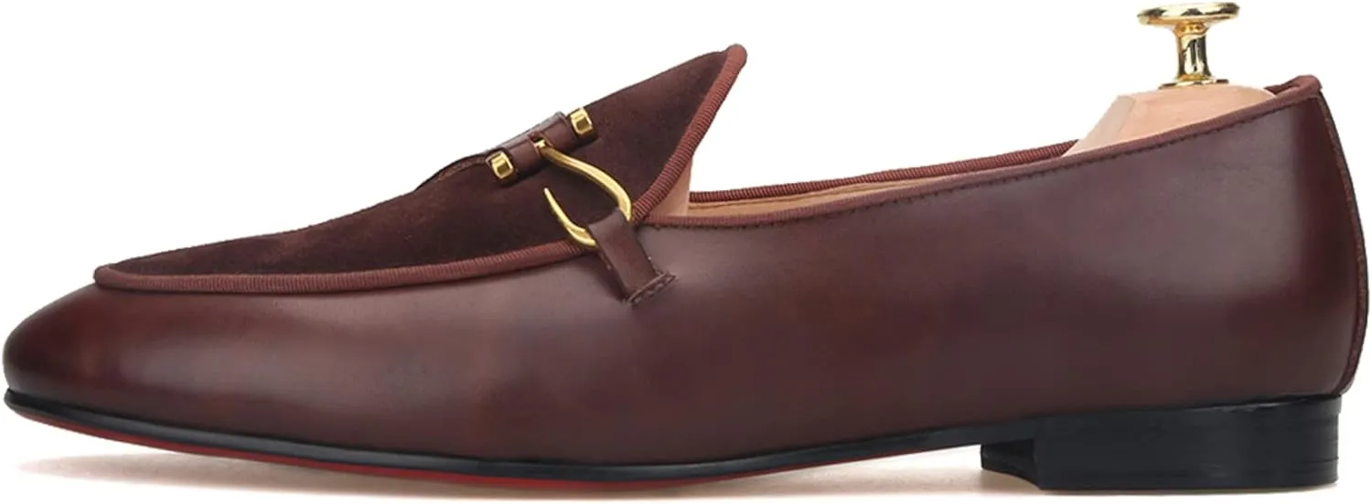 FERUCCI Brown Leather Loafer with Buckle Slippers Flat Prom Wedding