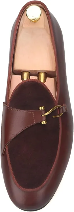 FERUCCI Brown Leather Loafer with Buckle Slippers Flat Prom Wedding