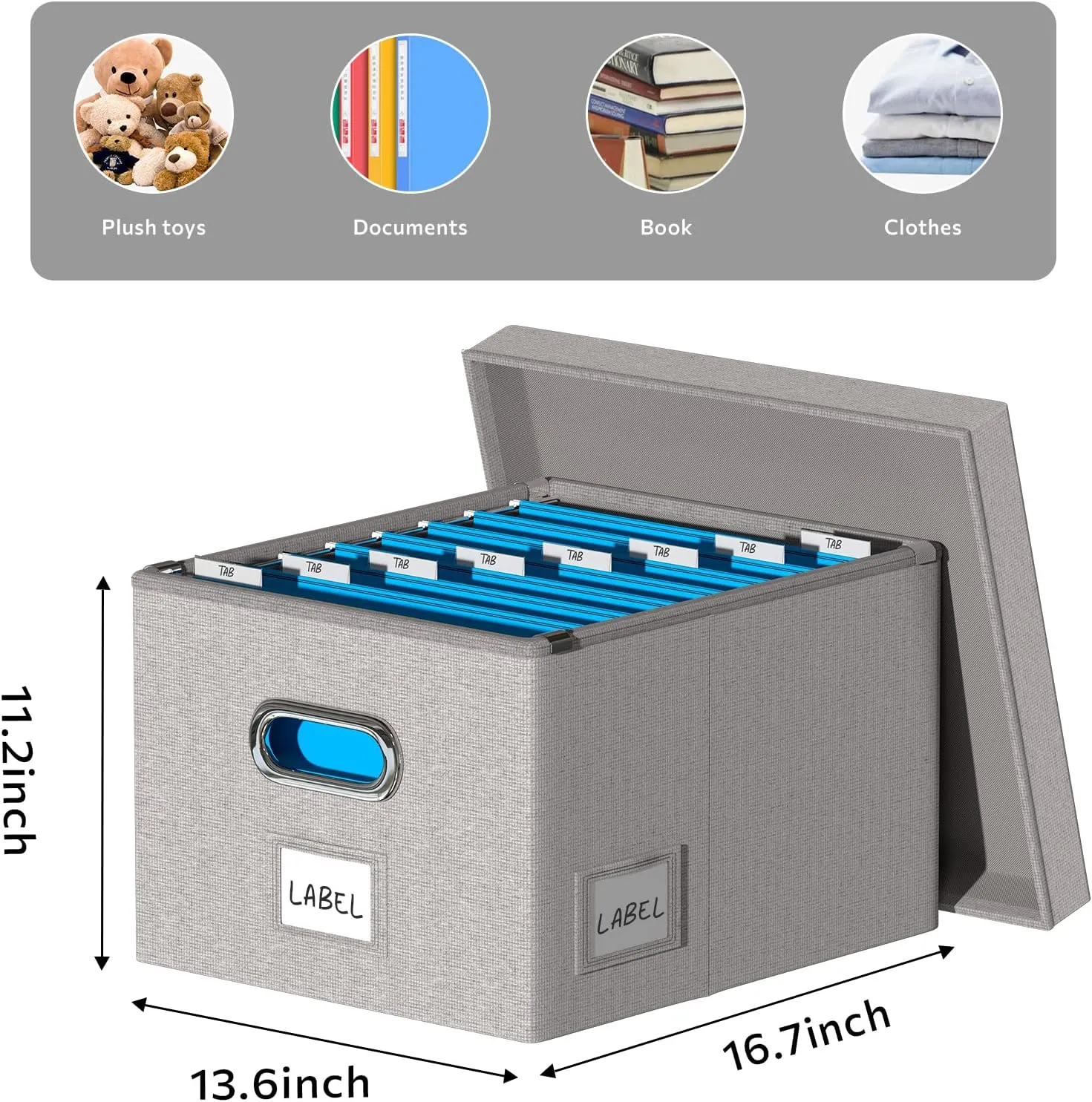 File Organizer Collapsible Storage Box for Office File Box with Lids Document Organizer for Office and Home Easy Slide Durable Hanging File Box (Light Gray)