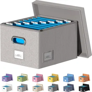File Organizer Collapsible Storage Box for Office File Box with Lids Document Organizer for Office and Home Easy Slide Durable Hanging File Box (Light Gray)