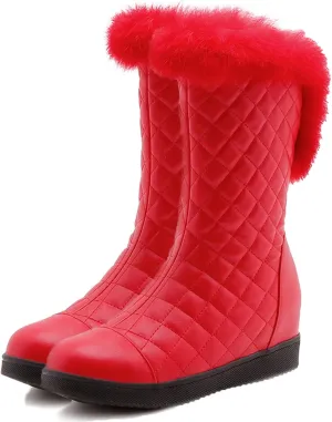 Flat Zip Up Snow Boots, Round Toe Velvet Ankle Boots V-Neck Raw Edge Windproof Straight Boots Patent Leather Waterproof and Non-Slip Winter Boots for Women