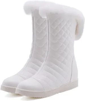 Flat Zip Up Snow Boots, Round Toe Velvet Ankle Boots V-Neck Raw Edge Windproof Straight Boots Patent Leather Waterproof and Non-Slip Winter Boots for Women
