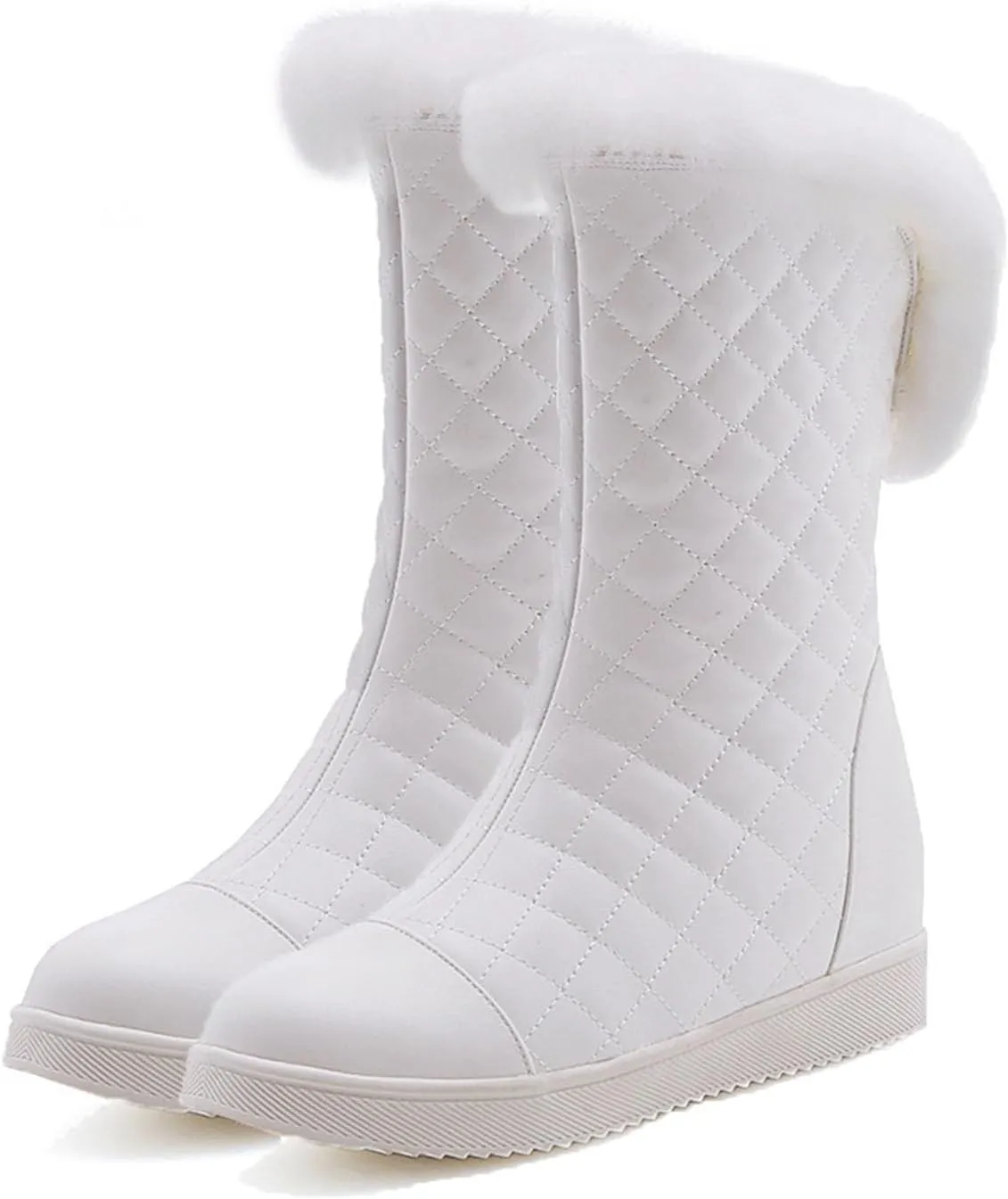 Flat Zip Up Snow Boots, Round Toe Velvet Ankle Boots V-Neck Raw Edge Windproof Straight Boots Patent Leather Waterproof and Non-Slip Winter Boots for Women