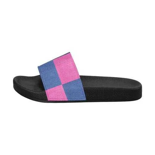 Flip-Flop Sandals, Pink & Blue Square Style Women's Slides