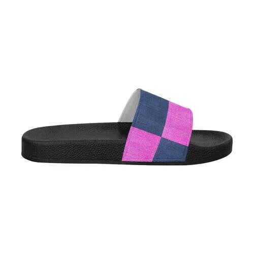 Flip-Flop Sandals, Pink & Blue Square Style Women's Slides