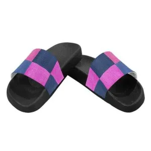 Flip-Flop Sandals, Pink & Blue Square Style Women's Slides