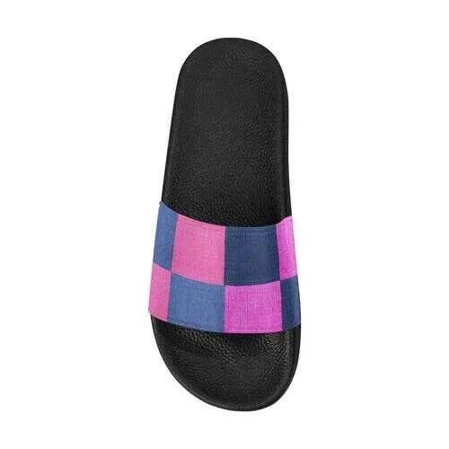 Flip-Flop Sandals, Pink & Blue Square Style Women's Slides