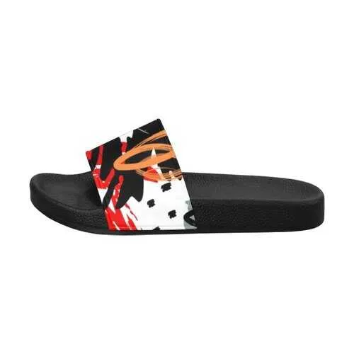 Flip-Flop Sandals, Red Black and White Abstract Style Women's Slides