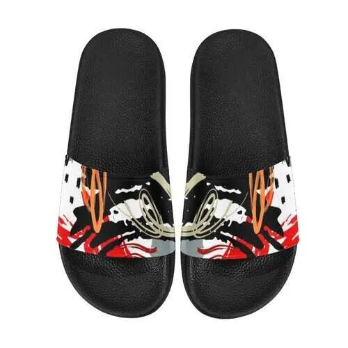 Flip-Flop Sandals, Red Black and White Abstract Style Women's Slides