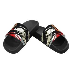 Flip-Flop Sandals, Red Black and White Abstract Style Women's Slides
