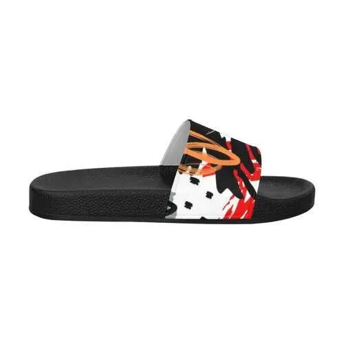 Flip-Flop Sandals, Red Black and White Abstract Style Women's Slides