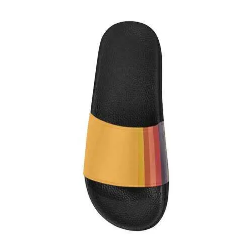 Flip-Flop Sandals, Yellow Multicolor Stripe Style Women's Slides