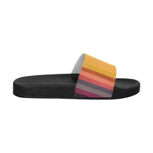 Flip-Flop Sandals, Yellow Multicolor Stripe Style Women's Slides