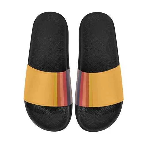 Flip-Flop Sandals, Yellow Multicolor Stripe Style Women's Slides