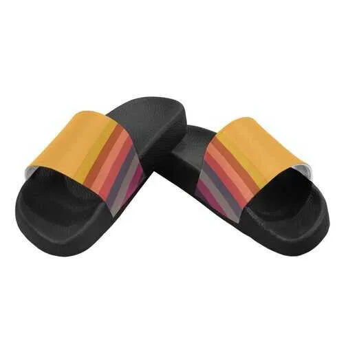 Flip-Flop Sandals, Yellow Multicolor Stripe Style Women's Slides