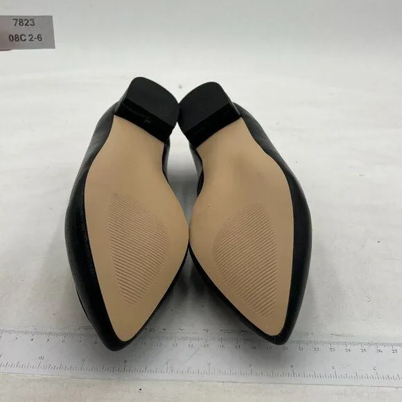 FOWT Black Slip On Block Heel Pointed Toe Loafer Comfort Driving Office Loafer