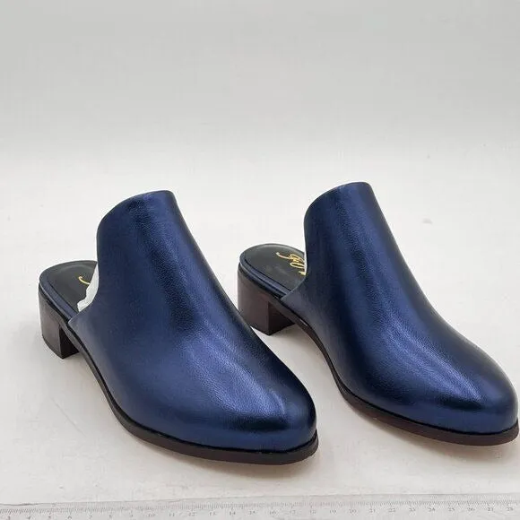 FOWT Blue Closed Toe Mules Slip On Retro Loafer Low Chunky Thick Heel Slippers