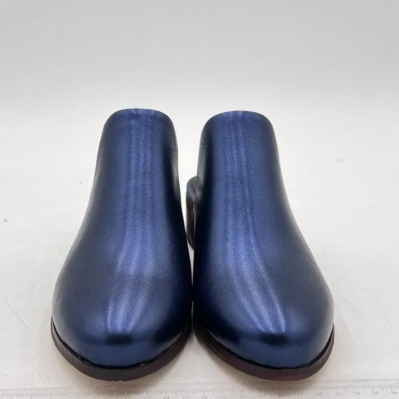 FOWT Blue Closed Toe Mules Slip On Retro Loafer Low Chunky Thick Heel Slippers