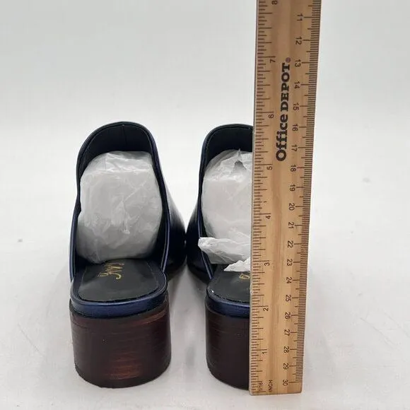 FOWT Blue Closed Toe Mules Slip On Retro Loafer Low Chunky Thick Heel Slippers