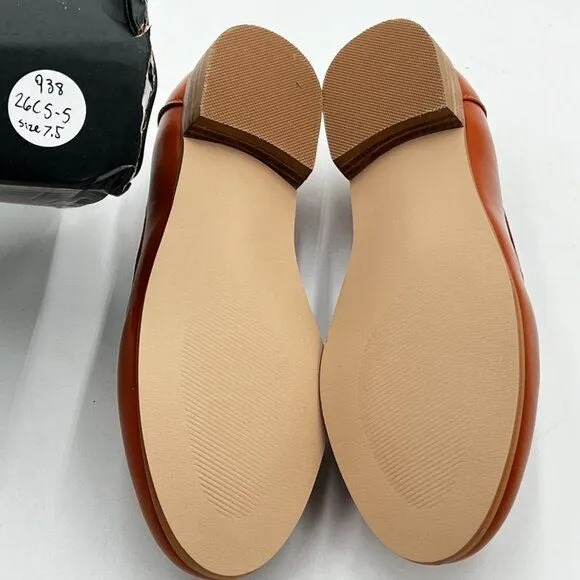 FOWT Coffe Wide Width Loafer Shoes Slip On High Block Stripped Heel Flats Poin