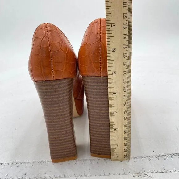 FOWT Crocodile Textured Chunky Heel Square Toe Loafer Platform Pump Office Loafe