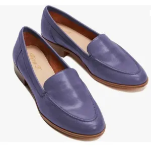 FOWT Purple Wide Width Shoes Slip On Block Stripped Heel Pointed Toe Loafer