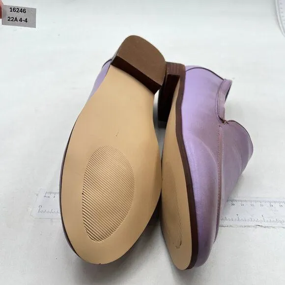 FOWT Purple Wide Width Shoes Slip On Block Stripped Heel Pointed Toe Loafer
