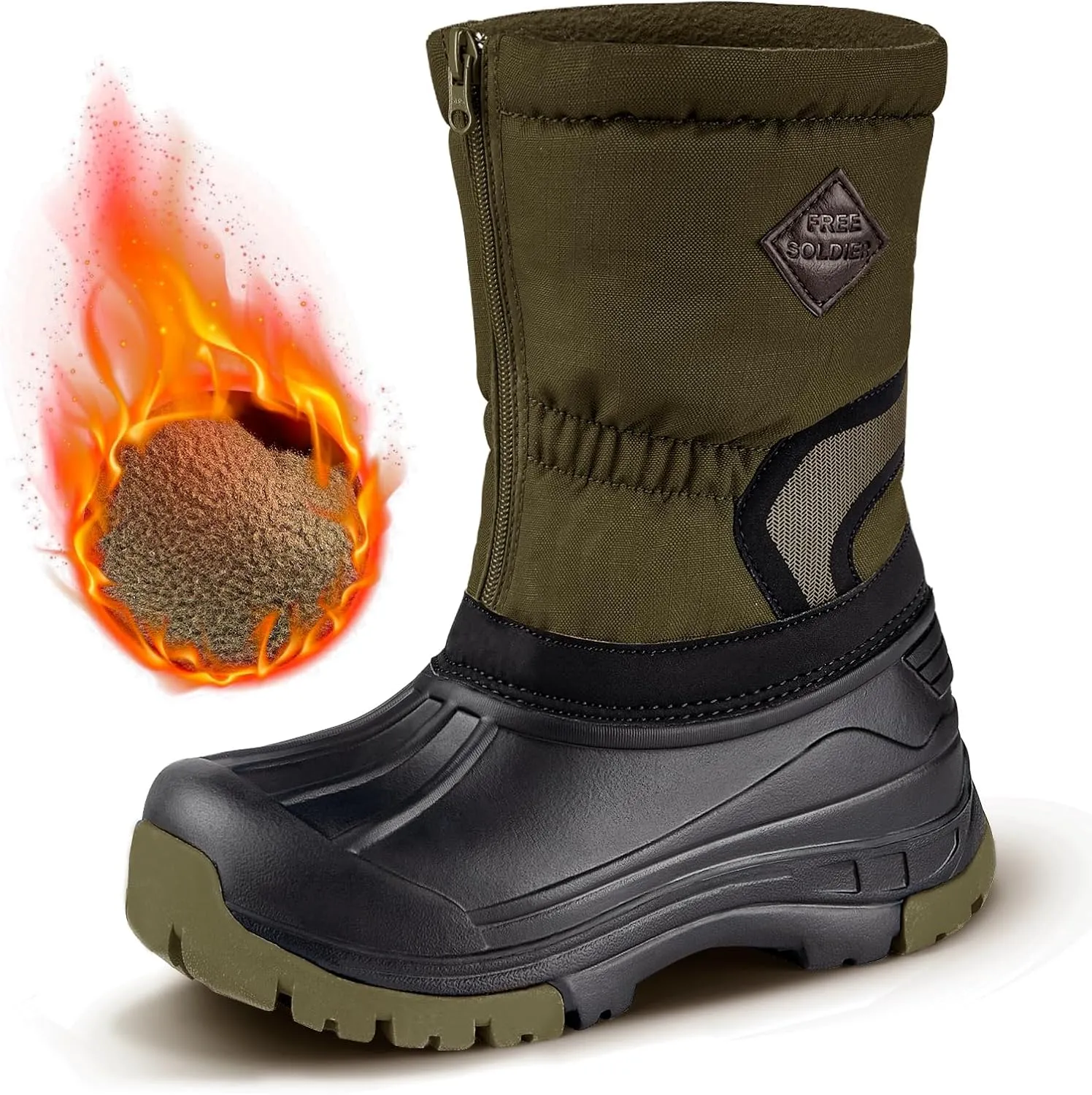 FREE SOLDIER Snow Boots for Kids Waterproof with Zipper Winter Warm Non Slip Cold Weather Outdoor Boys Girls Snow Boots