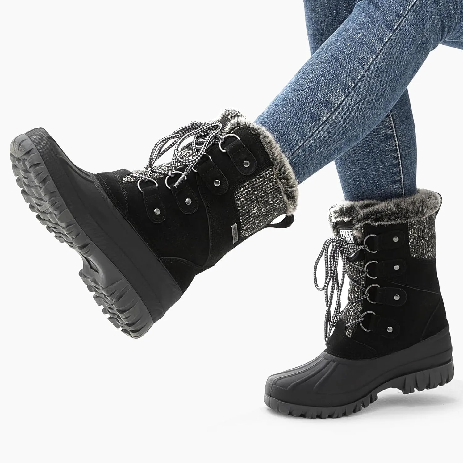 FREE SOLDIER Women's Waterproof Winter Cold Weather Snow Boots for Women Outdoor Fashion Duck Boots Comfortable Insulated