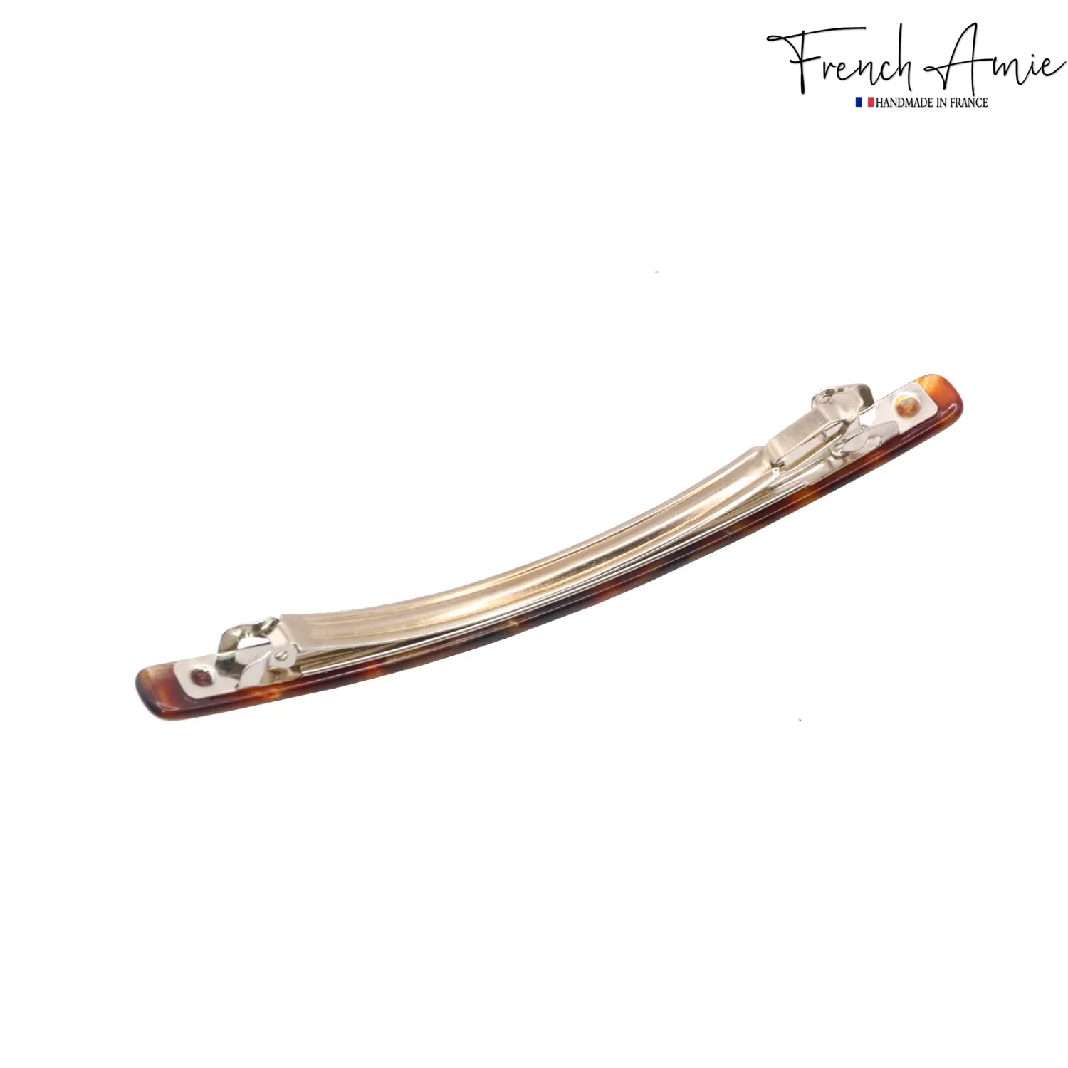 French Amie Long and Thin Caramel Large 4” Handmade Celluloid Automatic Sleek Hair Clip Barrette for Women and Girls (Caramel)