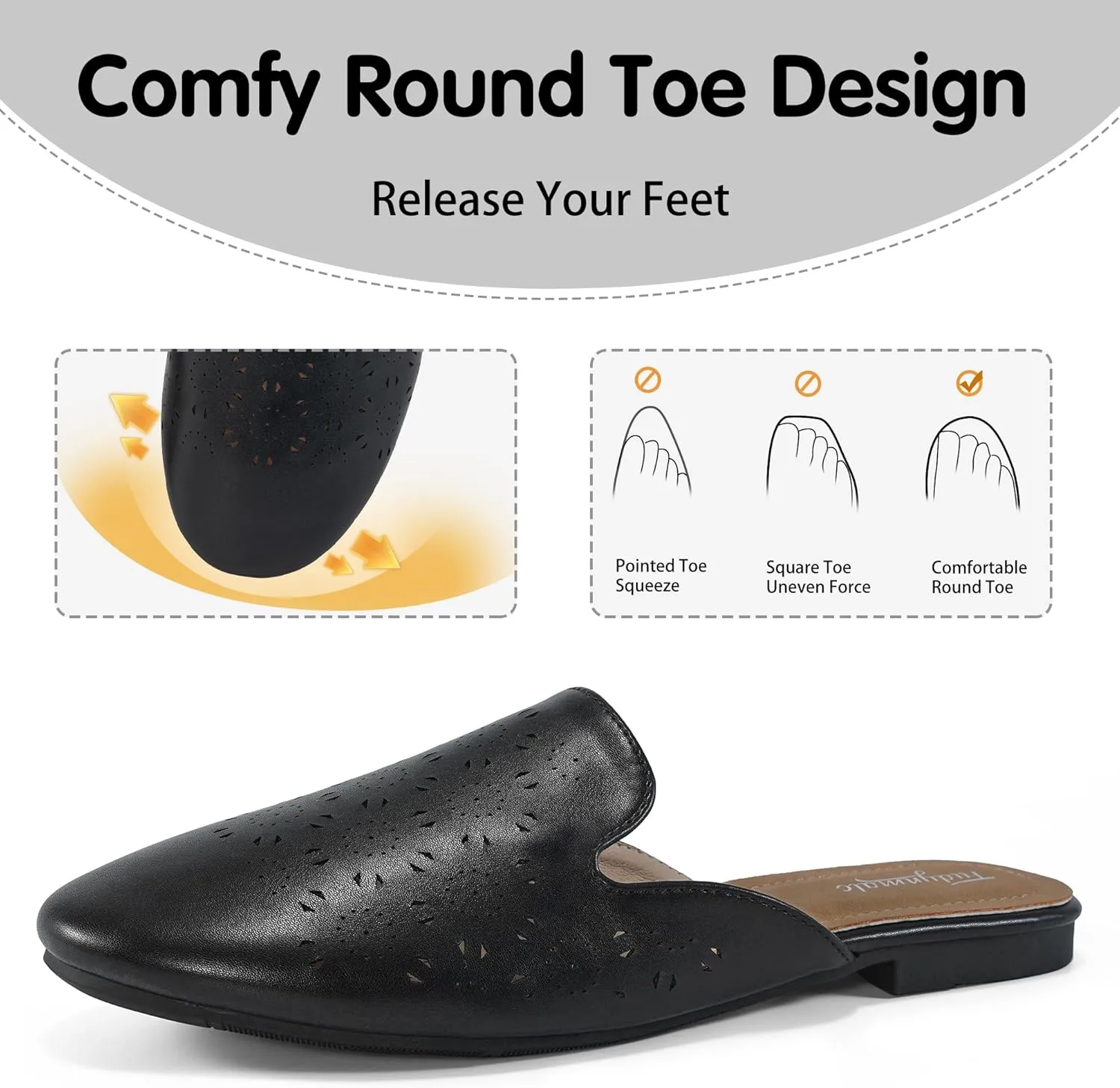 FUDYNMALC Mules for Women Flats Comfortable Round Toe Womens Mules Shoes Breathable Slip On Backless Slide Loafers for Women