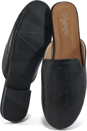 FUDYNMALC Mules for Women Flats Comfortable Round Toe Womens Mules Shoes Breathable Slip On Backless Slide Loafers for Women