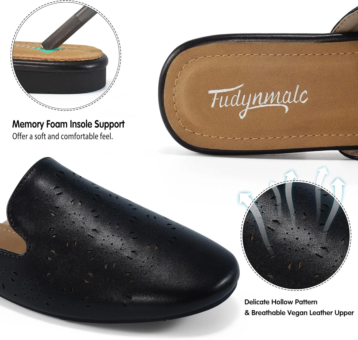 FUDYNMALC Mules for Women Flats Comfortable Round Toe Womens Mules Shoes Breathable Slip On Backless Slide Loafers for Women