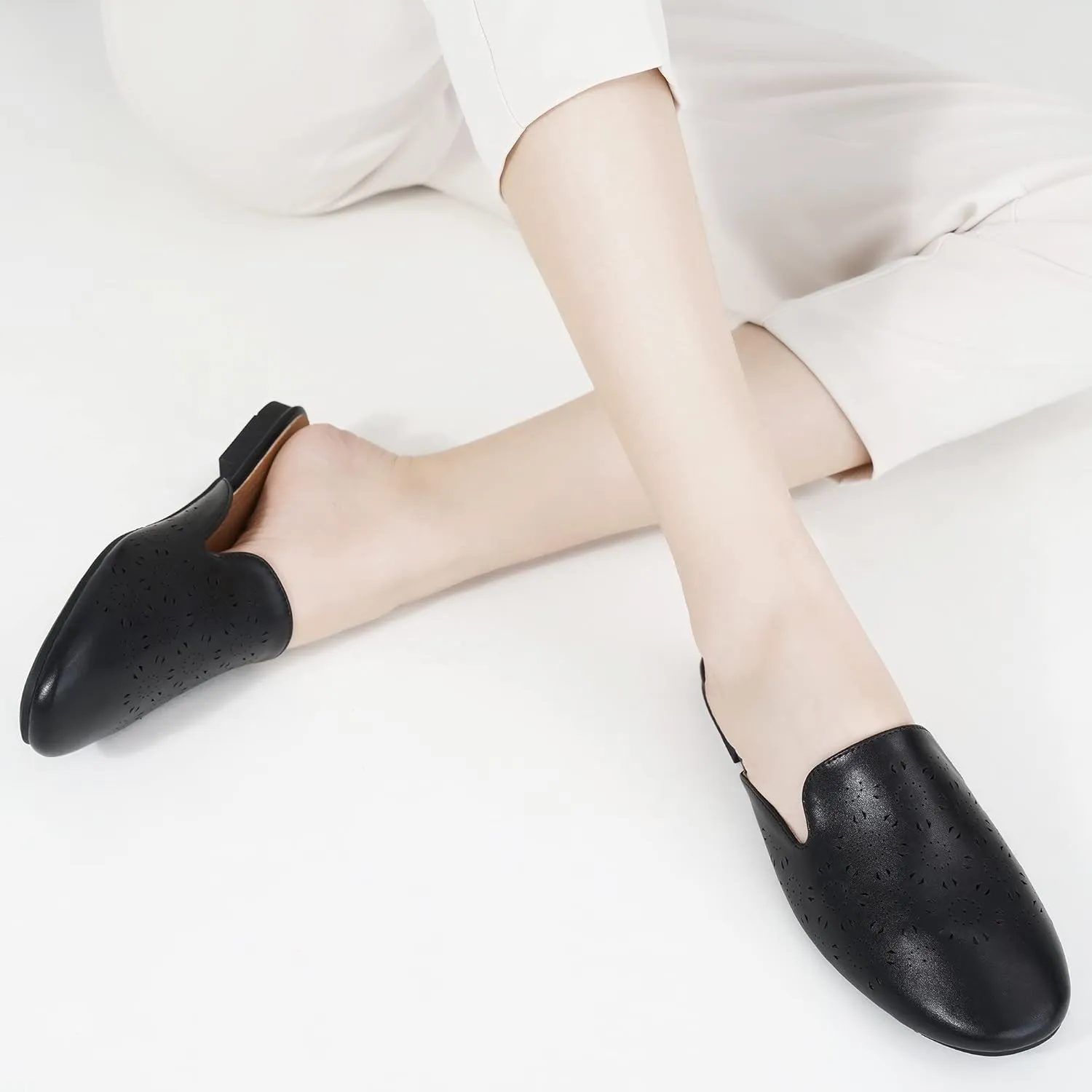 FUDYNMALC Mules for Women Flats Comfortable Round Toe Womens Mules Shoes Breathable Slip On Backless Slide Loafers for Women
