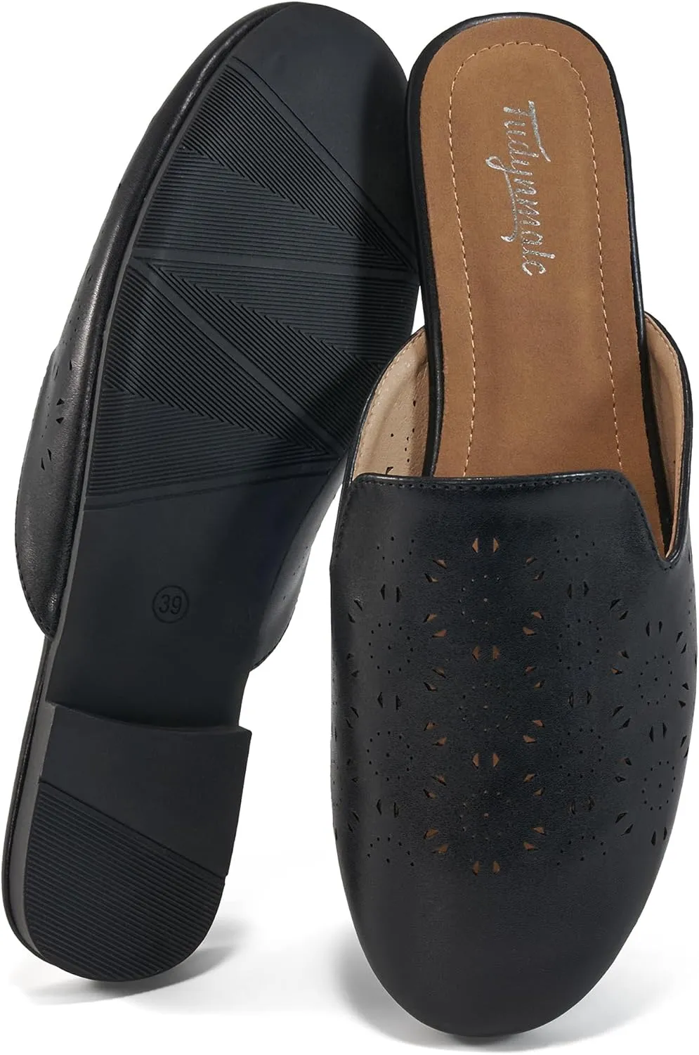 FUDYNMALC Mules for Women Flats Comfortable Round Toe Womens Mules Shoes Breathable Slip On Backless Slide Loafers for Women