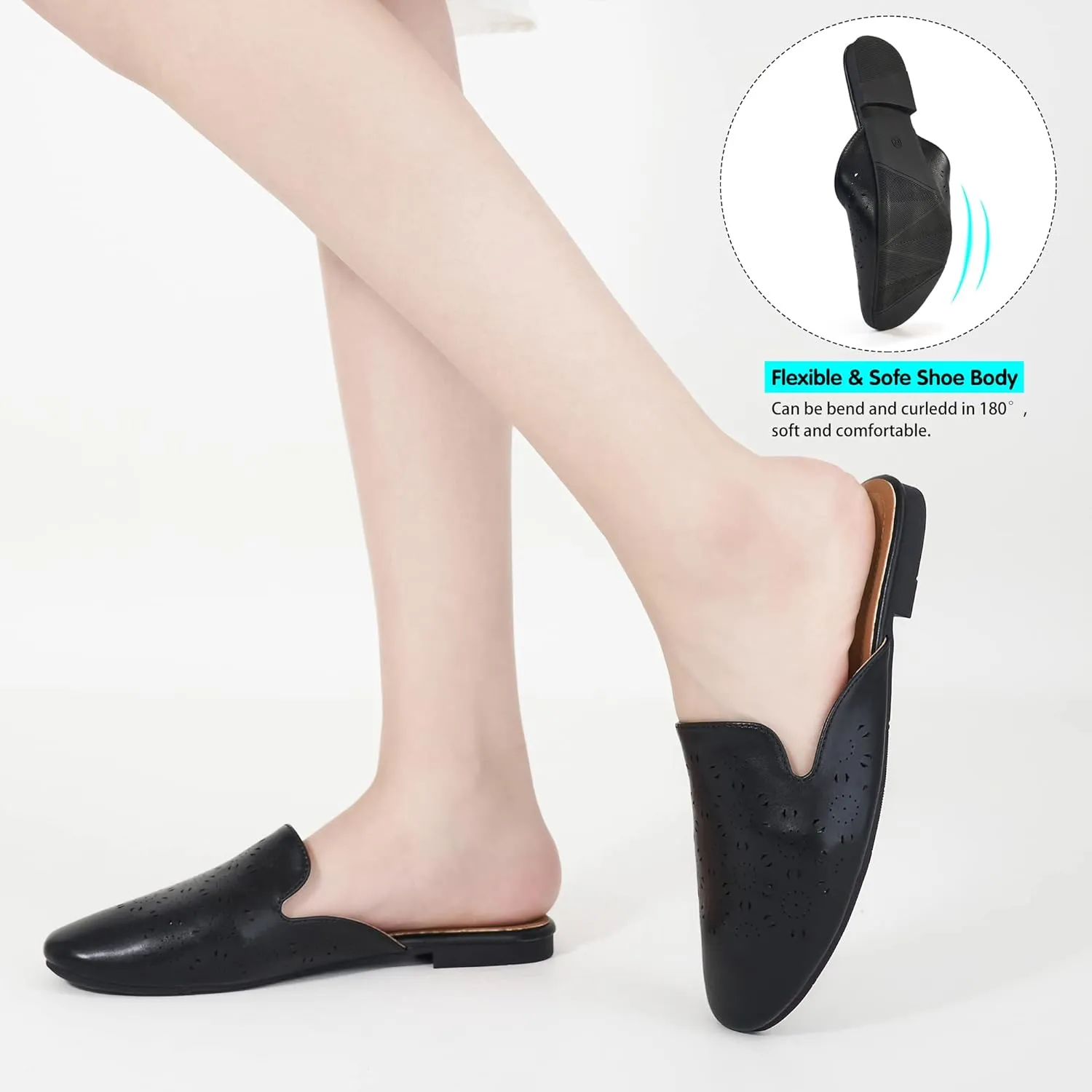 FUDYNMALC Mules for Women Flats Comfortable Round Toe Womens Mules Shoes Breathable Slip On Backless Slide Loafers for Women