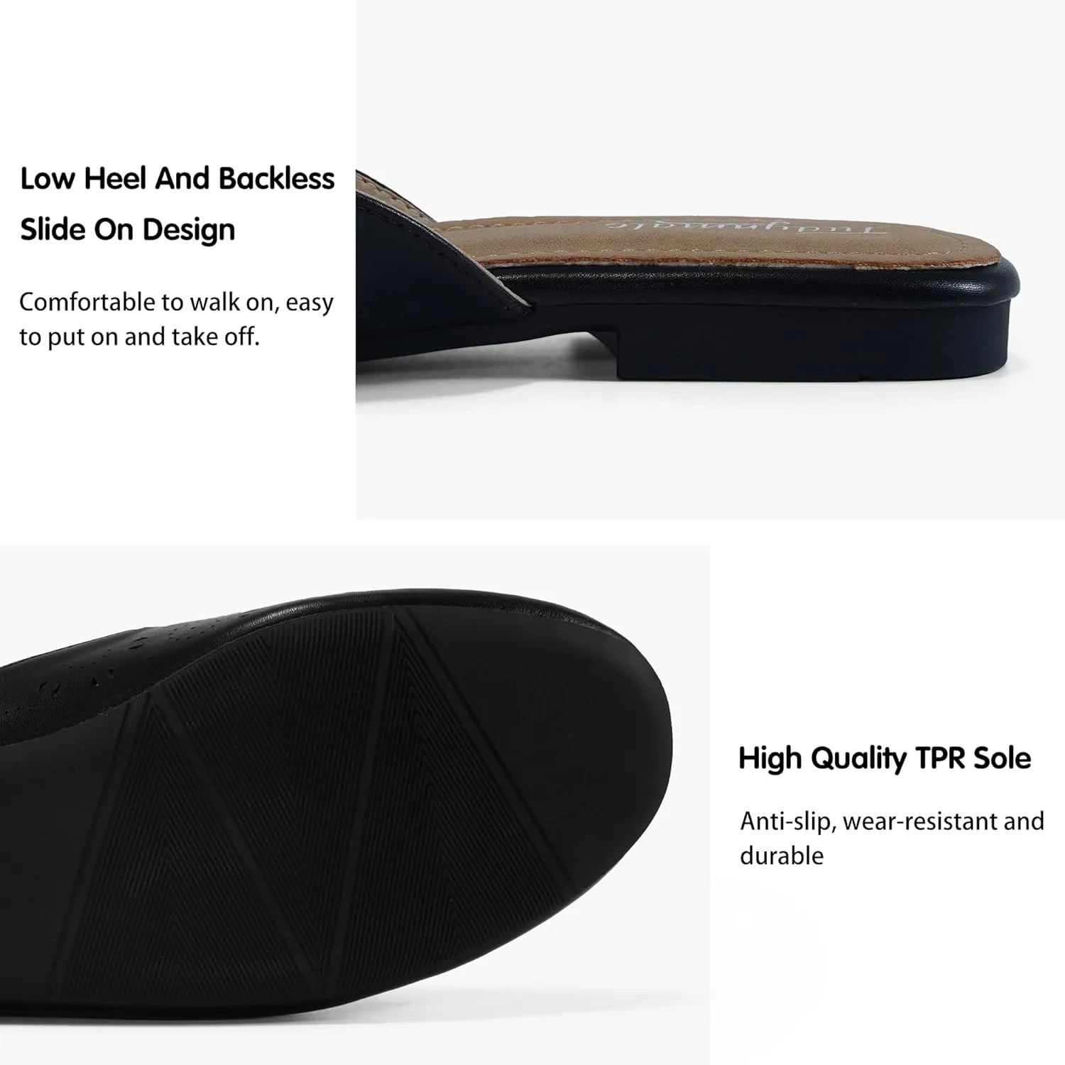 FUDYNMALC Mules for Women Flats Comfortable Round Toe Womens Mules Shoes Breathable Slip On Backless Slide Loafers for Women