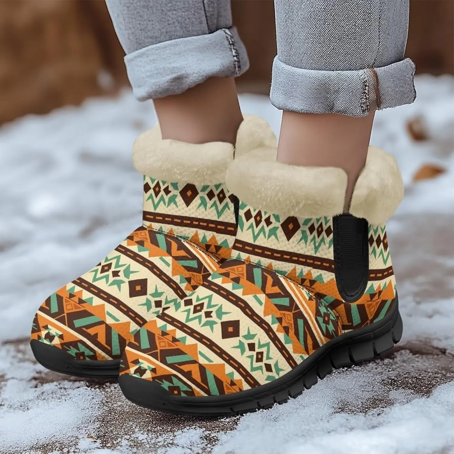 Fuzzy Boots for Women Winter Insulated Comfortable Booties with Warm Fur Lined Water Resistant Anti-Slip Ankle Boot for Outdoor Walking